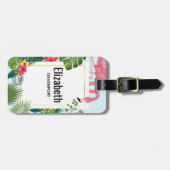 Stijlvolle roze flamingo en tropische bladeren bagagelabel (Voorkant horizontaal)