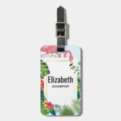 Stijlvolle roze flamingo en tropische bladeren bagagelabel (Voorkant verticaal)