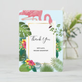 Stijlvolle roze flamingo en tropische bladeren bedankkaart (Staand voorkant)