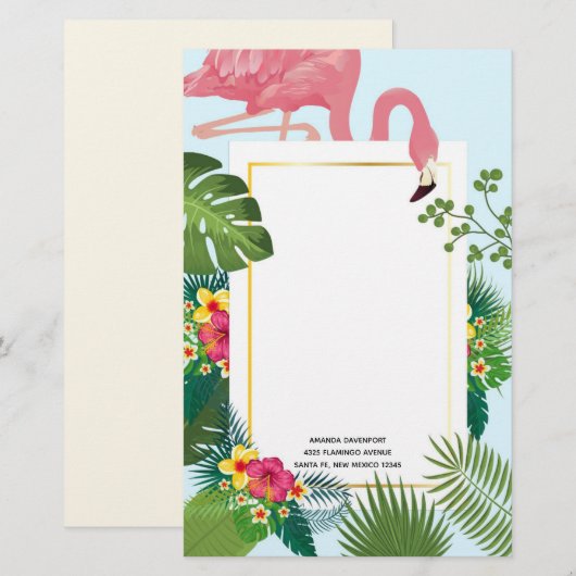Stijlvolle roze flamingo en tropische bladeren briefpapier (Voorkant / Achterkant)