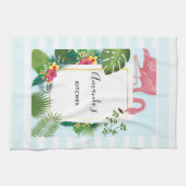 Stijlvolle roze flamingo en tropische bladeren keu theedoek (Horizontaal)