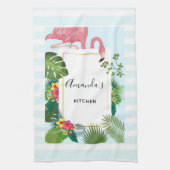 Stijlvolle roze flamingo en tropische bladeren keu theedoek (Verticaal)