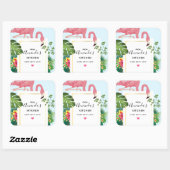 Stijlvolle roze flamingo en tropische bladeren keu vierkante sticker (Vel)