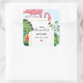 Stijlvolle roze flamingo en tropische bladeren keu vierkante sticker (Tas)