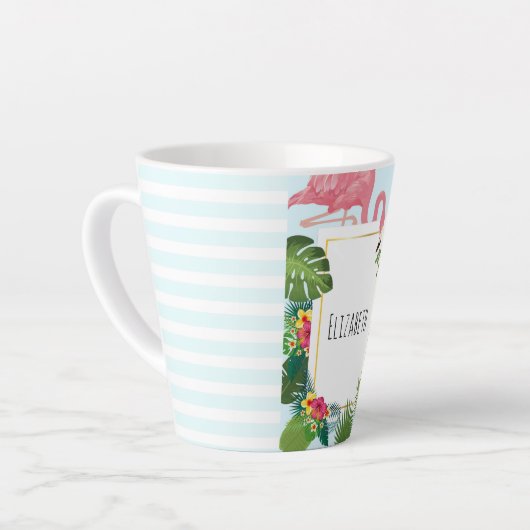 Stijlvolle roze flamingo en tropische bladeren latte mok (Linkerhoek)