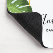 Stijlvolle roze flamingo en tropische bladeren muismat (Hoek)