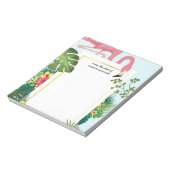 Stijlvolle roze flamingo en tropische bladeren notitieblok (Linkerzijde)