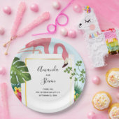 Stijlvolle roze flamingo en tropische bladeren papieren bordje (Feest)