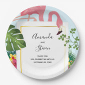 Stijlvolle roze flamingo en tropische bladeren papieren bordje (Voorkant)