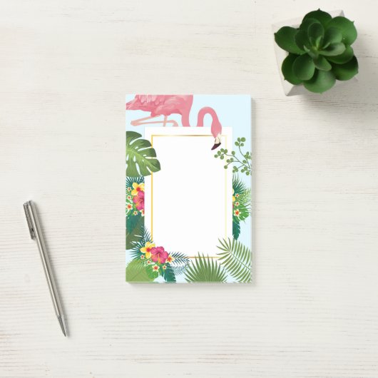 Stijlvolle roze flamingo en tropische bladeren post-it® notes (Kantoor)