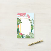 Stijlvolle roze flamingo en tropische bladeren post-it® notes (Op bureau)