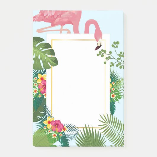 Stijlvolle roze flamingo en tropische bladeren post-it® notes (Voorkant)