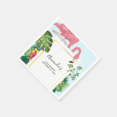 Stijlvolle roze flamingo en tropische bladeren servet (Hoek)