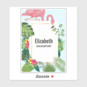 Stijlvolle roze flamingo en tropische bladeren sticker (Vel)