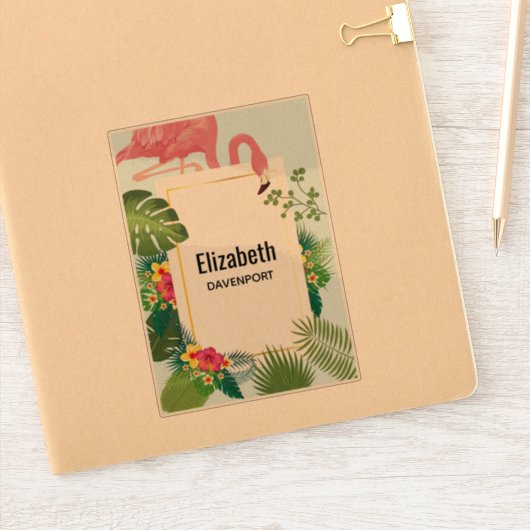 Stijlvolle roze flamingo en tropische bladeren sticker (Notitieboek)