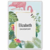 Stijlvolle roze flamingo en tropische bladeren sticker (Voorkant)