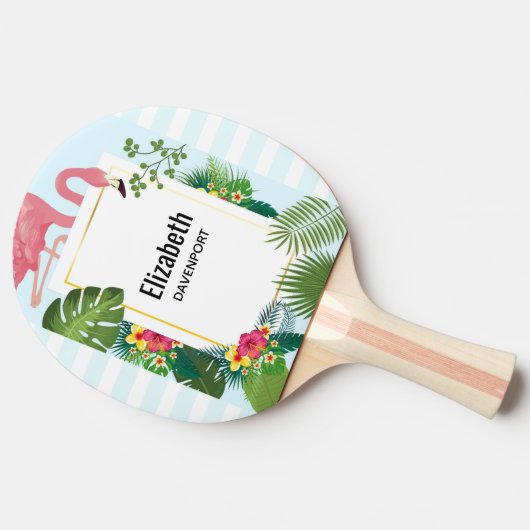 Stijlvolle roze flamingo en tropische bladeren tafeltennisbatje (Zijkant)