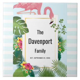 Stijlvolle roze flamingo en tropische bladeren tegeltje