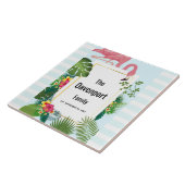 Stijlvolle roze flamingo en tropische bladeren tegeltje (Zijkant)