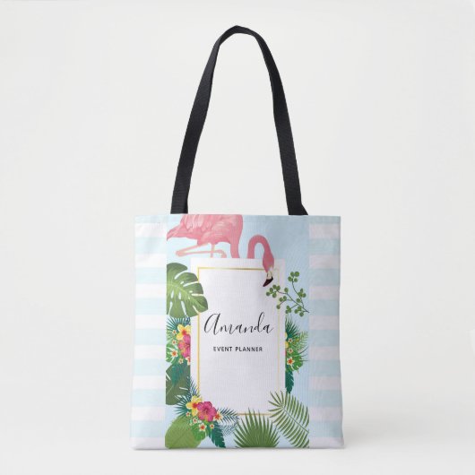 Stijlvolle roze flamingo en tropische bladeren tote bag (Voorkant)