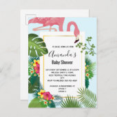 Stijlvolle roze flamingo en tropische bladeren uitnodiging briefkaart (Voorkant / Achterkant)