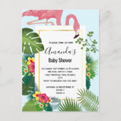 Stijlvolle roze flamingo en tropische bladeren uitnodiging briefkaart (Voorkant)