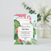Stijlvolle roze flamingo en tropische bladeren uitnodiging briefkaart (Staand voorkant)