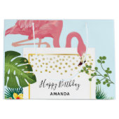 Stijlvolle roze flamingo en tropische bladeren van groot cadeauzakje (Voorkant)
