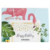 Stijlvolle roze flamingo en tropische bladeren van groot cadeauzakje (Achterkant)