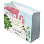 Stijlvolle roze flamingo en tropische bladeren van groot cadeauzakje (Achterkant Gekanteld)