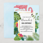 Stijlvolle roze flamingo en tropische bladeren van kaart (Voorkant / Achterkant)