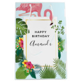Stijlvolle roze flamingo en tropische bladeren van medium cadeauzakje (Voorkant)