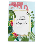 Stijlvolle roze flamingo en tropische bladeren van medium cadeauzakje (Achterkant)