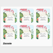 Stijlvolle roze flamingo en tropische bladeren van vierkante sticker (Vel)