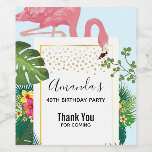 Stijlvolle roze flamingo en tropische bladeren van wijn etiket (Enkel label)