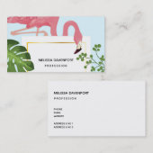 Stijlvolle roze flamingo en tropische bladeren visitekaartje (Voorkant / Achterkant)