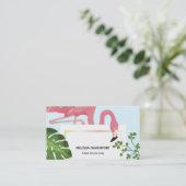 Stijlvolle roze flamingo en tropische bladeren visitekaartje (Staand voorkant)