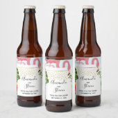 Stijlvolle roze flamingo en tropische bladeren Wed Bier Etiket (Flessen)