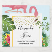 Stijlvolle roze flamingo en tropische bladeren Wed Bier Etiket (Enkel label)