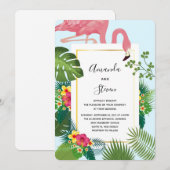 Stijlvolle roze flamingo en tropische bladeren Wed Kaart (Voorkant / Achterkant)