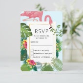 Stijlvolle roze flamingo en tropische bladeren Wed RSVP Kaartje (Staand voorkant)