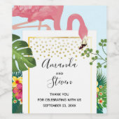 Stijlvolle roze flamingo en tropische bladeren Wed Wijn Etiket (Enkel label)