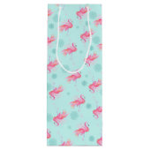 Stijlvolle roze flamingo kerstsneeuw Flake Wijn Cadeautas (Achterkant)