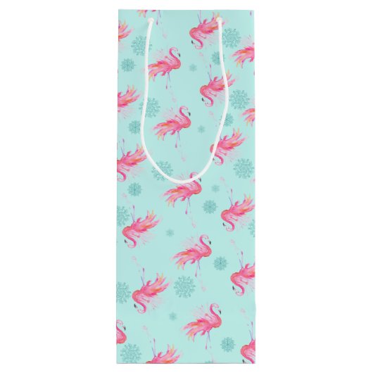 Stijlvolle roze flamingo kerstsneeuw Flake Wijn Cadeautas (Achterkant)