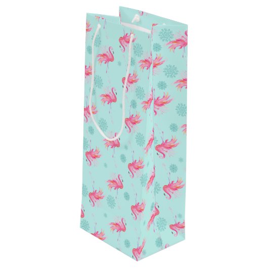 Stijlvolle roze flamingo kerstsneeuw Flake Wijn Cadeautas (Achterkant Gekanteld)
