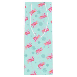 Stijlvolle roze flamingo kerstsneeuw Flake Wijn Cadeautas