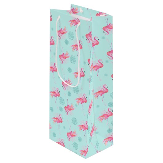 Stijlvolle roze flamingo kerstsneeuw Flake Wijn Cadeautas (Voorkant Gekanteld)