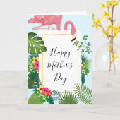 Stijlvolle roze flamingo tropisch Moederdag Kaart (Gele Bloem)