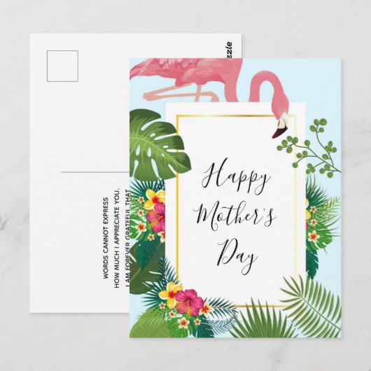 Stijlvolle roze flamingo tropisch thema Moederdag Briefkaart (Voorkant / Achterkant)
