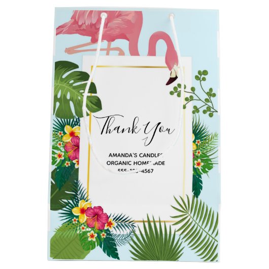 Stijlvolle Roze Flamingo Tropisch Zakelijk Medium Cadeauzakje (Achterkant)